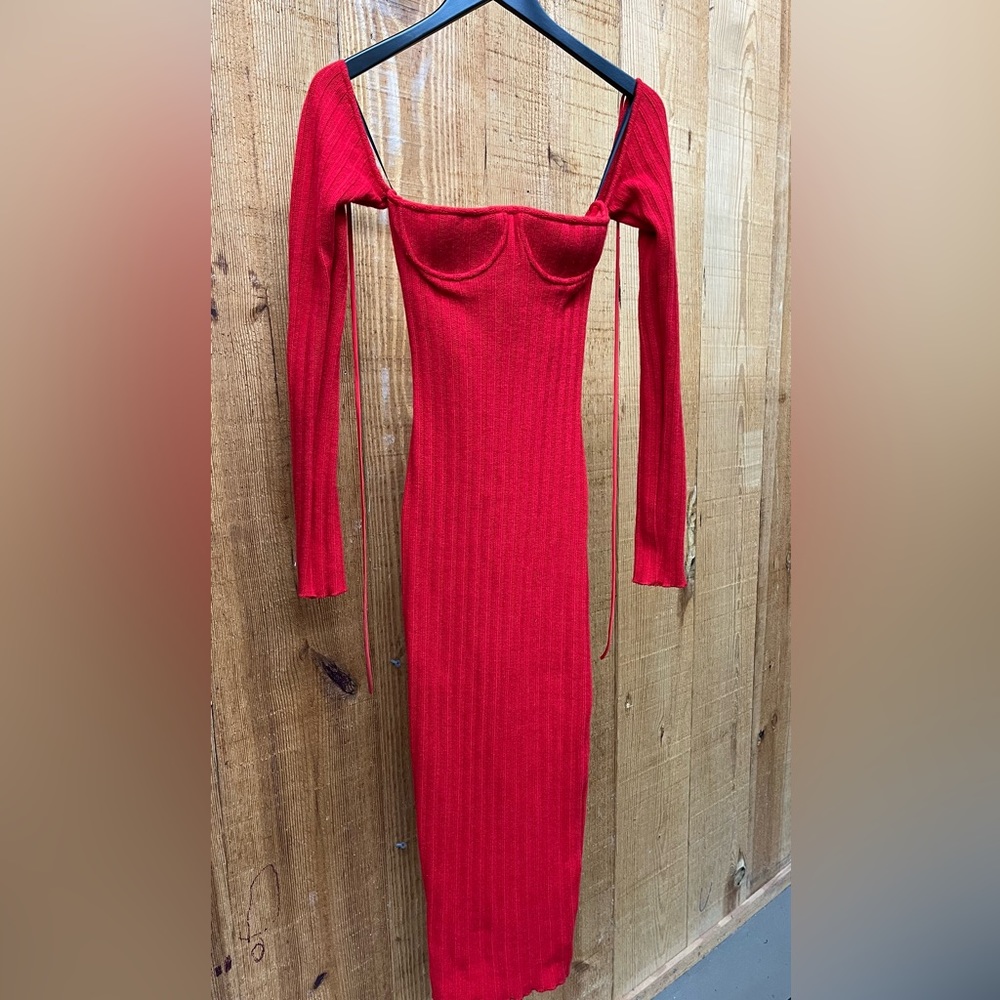 Long Sleeve Square Neck Rib Midi Dress